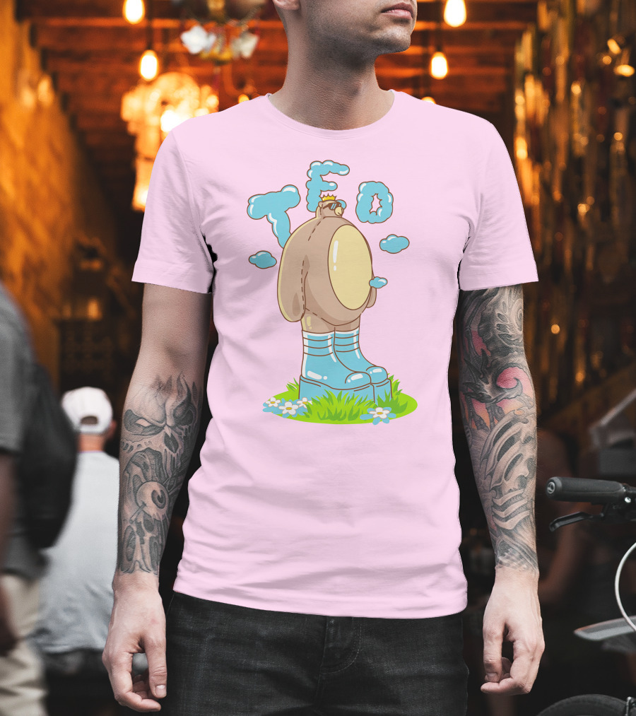 Eret Merch Ted Character with Crown and Boots Standing on Grass T-Shirt