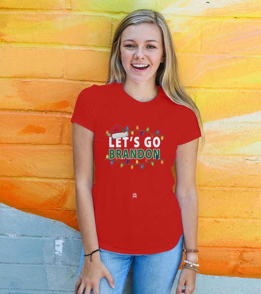 Let's Go Brandon Christmas Lights With Santa Hat T-Shirt