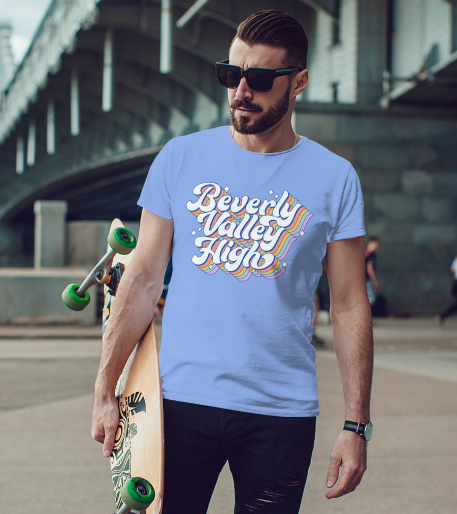 Bvh Merch Beverly Valley High Rainbow Text With Colorful Swirls T-Shirt