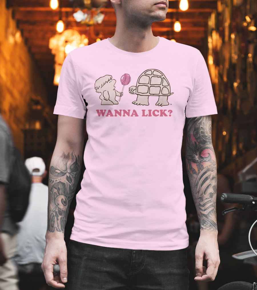 Wanna Lick Tootsie Roll Lilbttyboop Cute Character with Turtle and Lollipop T-Shirt