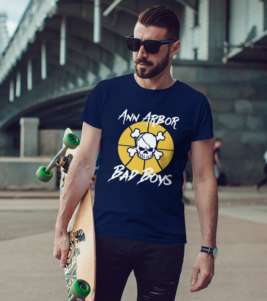 Ann Arbor Bad Boys Skull Basketball Juwan Howard Blue By Ninety Shop T-Shirt
