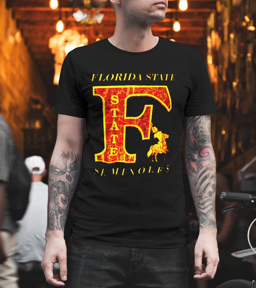 Florida State Seminoles Vintage 1980s Large F Cracked Texture T-Shirt