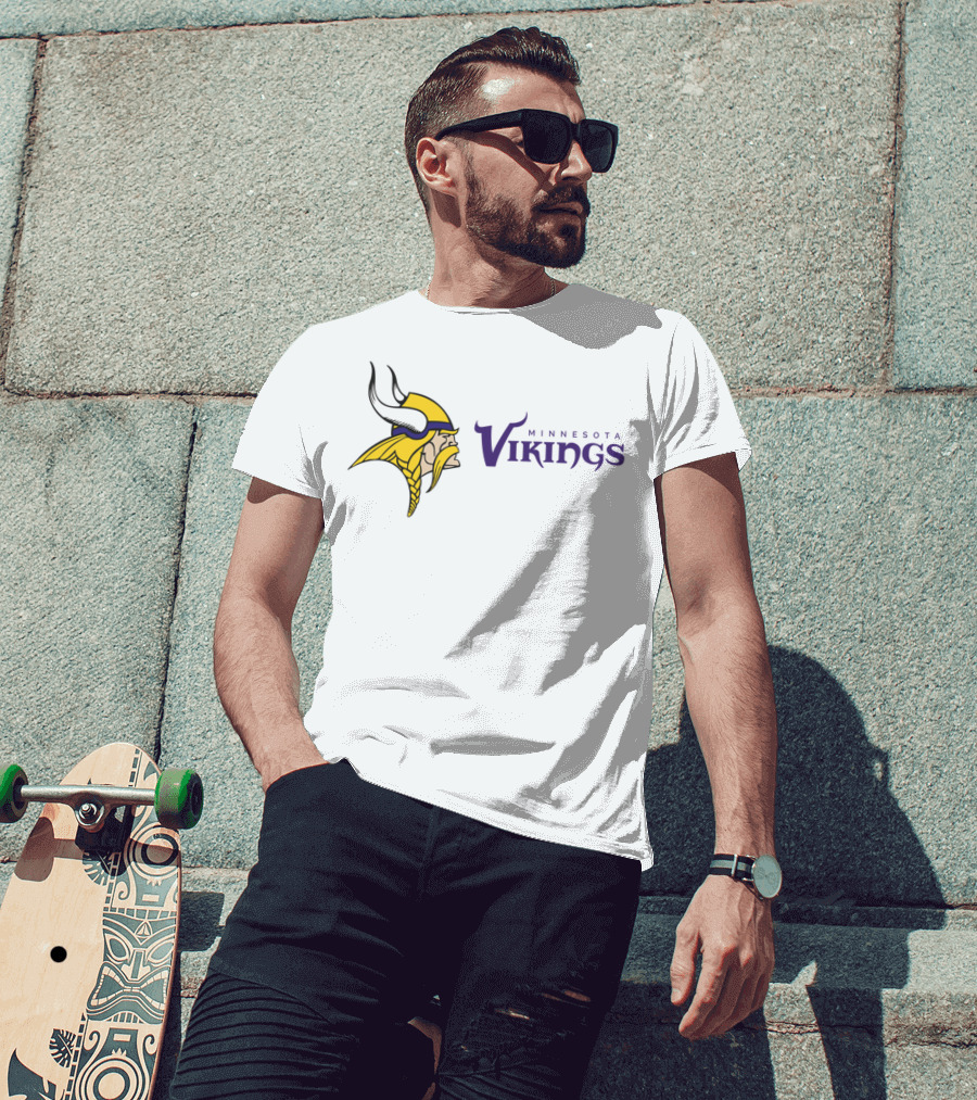 Minnesota Vikings Football Team Logo With Viking Helmet And Braided Beard T-Shirt
