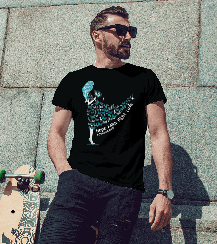Hope Faith Fight Love Butterfly #OvarianCancer Support T-Shirt