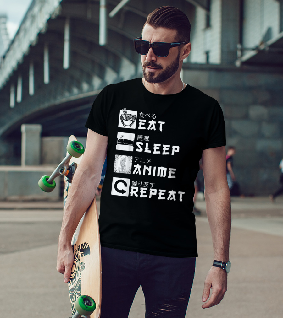 Eat Sleep Anime Repeat Japanese Manga Cosplay Bowl Zzzz Girl Arrows T-Shirt