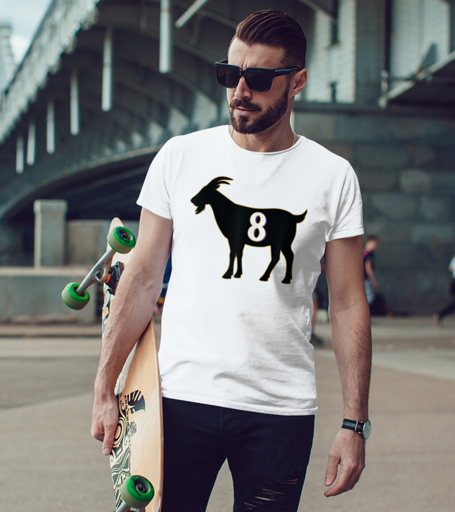 GOAT 8 Baltimore Football Maryland Raven Nation Black Goat Silhouette With Number 8 T-Shirt