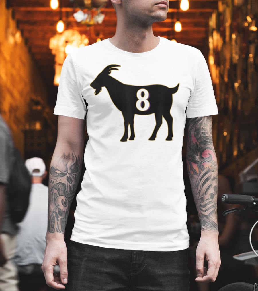 GOAT 8 Baltimore Football Maryland Raven Nation Black Goat Silhouette With Number 8 T-Shirt