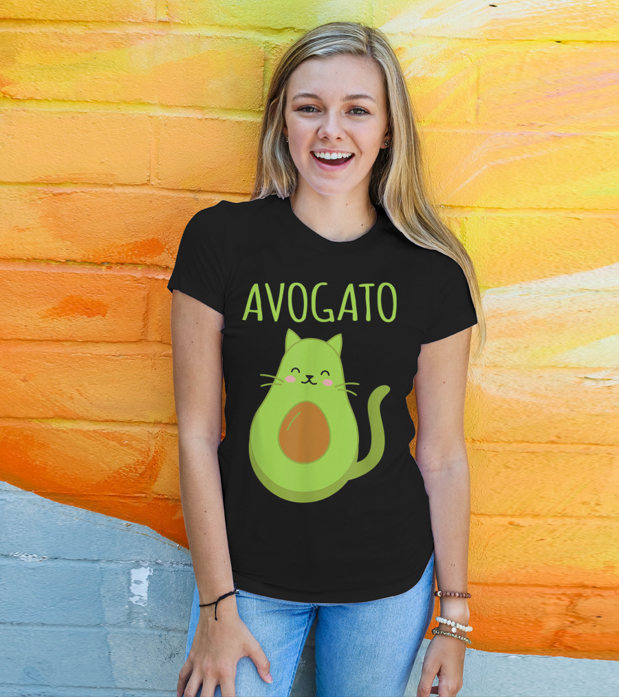 Avogato Cute Happy Cat Avocado T-Shirt
