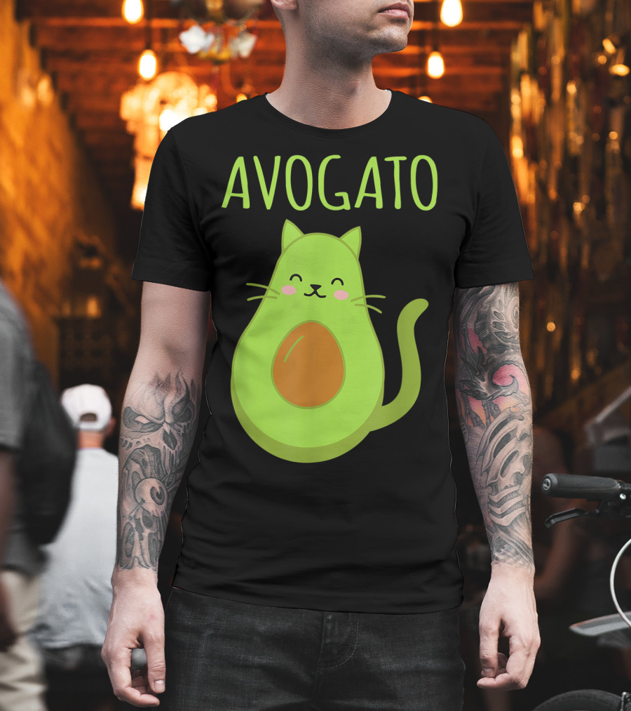 Avogato Cute Happy Cat Avocado T-Shirt