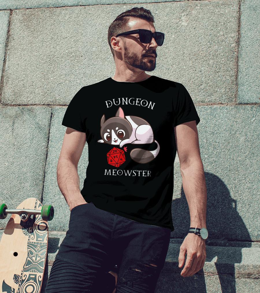 Dungeon Meowster Cat With D20 Nerd RPG Table Top Gamer T-Shirt