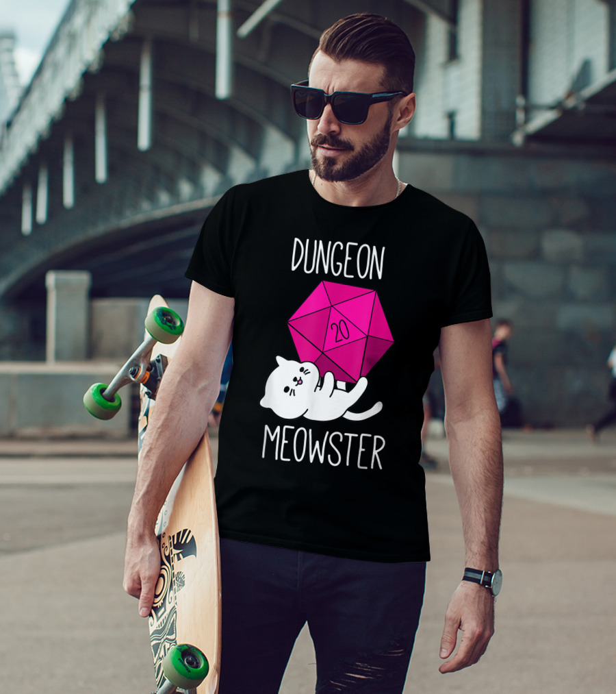 Dungeon Meowster Cat With D20 Dice For RPG Gamer T-Shirt