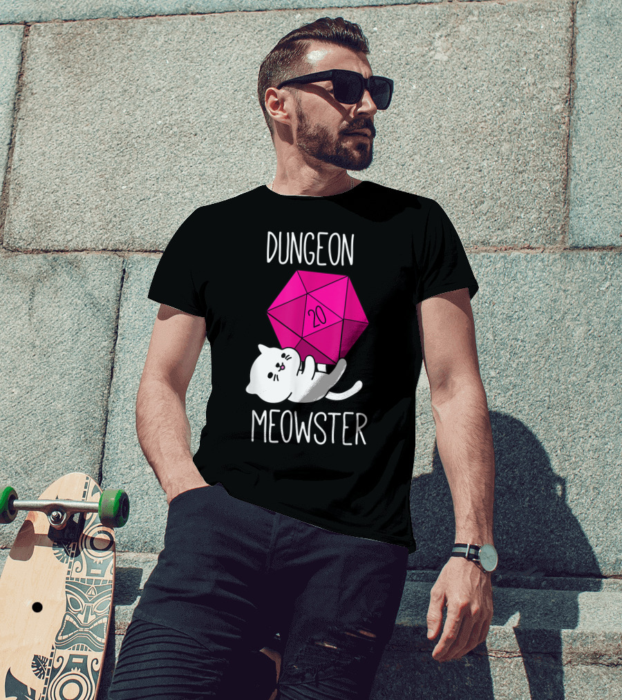 Dungeon Meowster Cat With D20 Dice For RPG Gamer T-Shirt