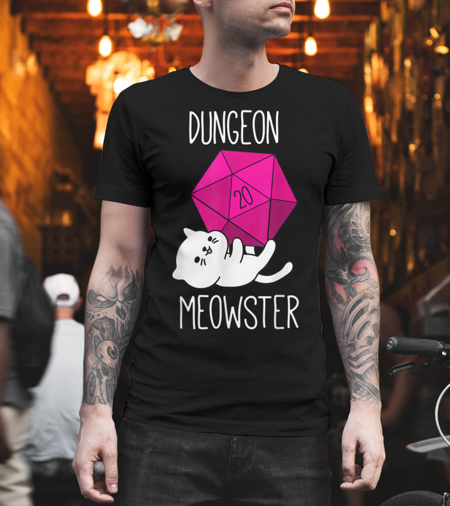 Dungeon Meowster Cat With D20 Dice For RPG Gamer T-Shirt