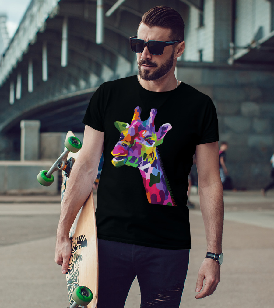 Giraffe Support Colorful Psychedelic T-Shirt