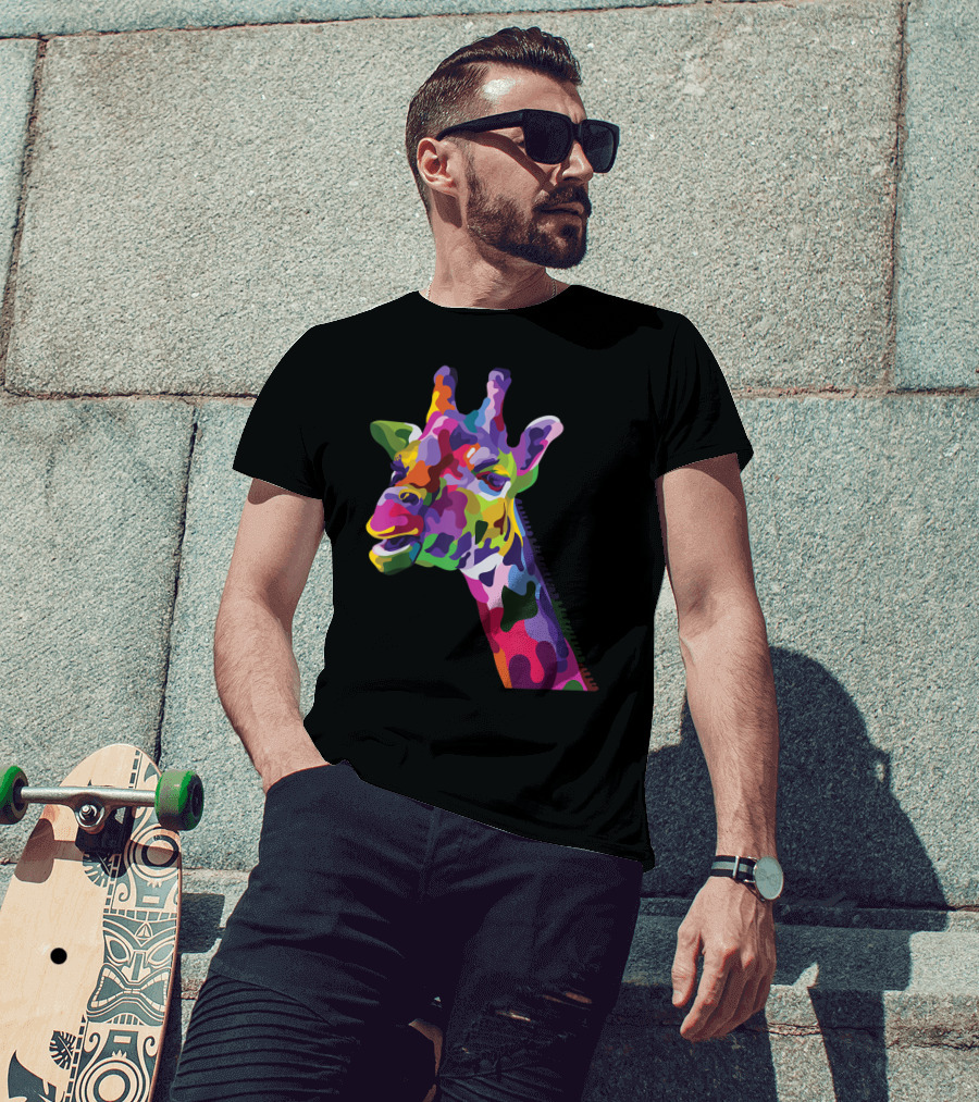 Giraffe Support Colorful Psychedelic T-Shirt