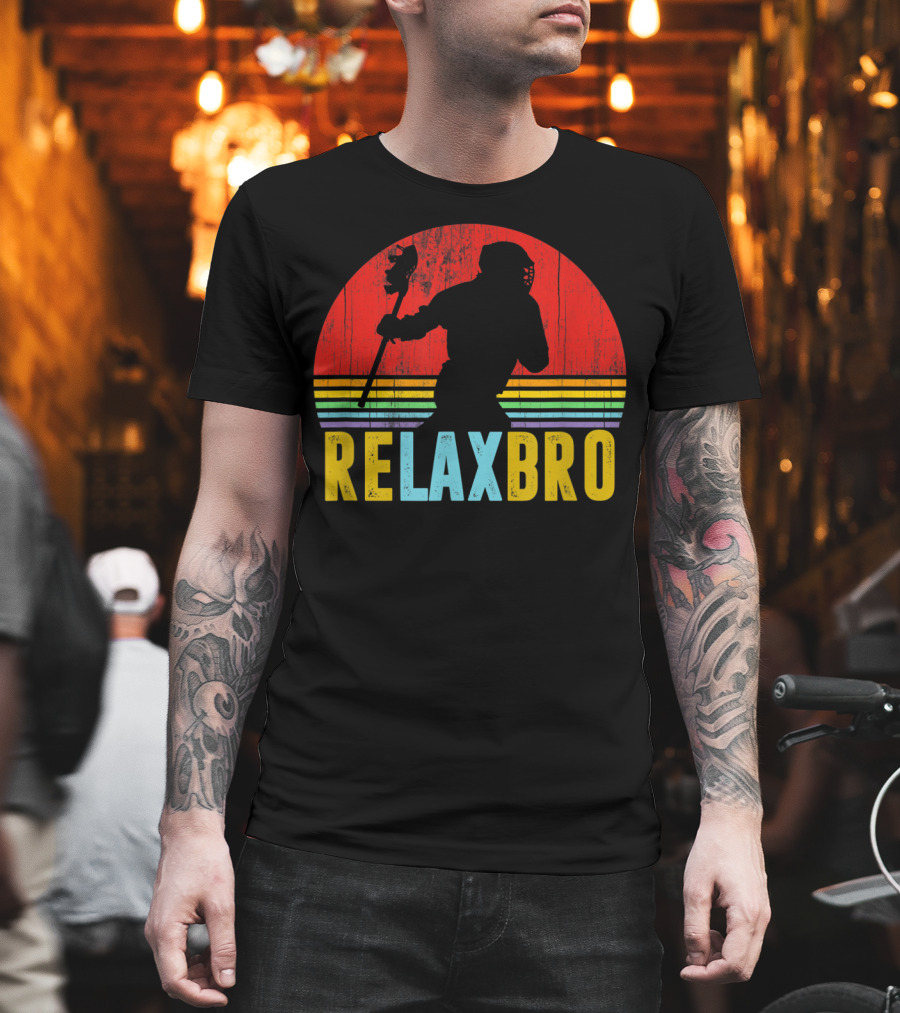 ReLax Bro Lacrosse LAX Apparel Retro Style Silhouette Vintage Sunset T-Shirt