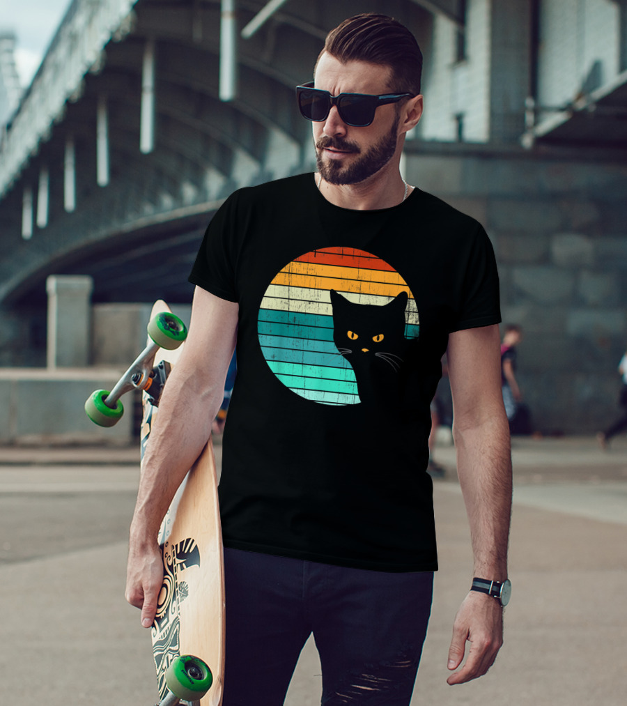 Unique Vintage Kitten Kitty Cat Retro Sunset Stripes T-Shirt