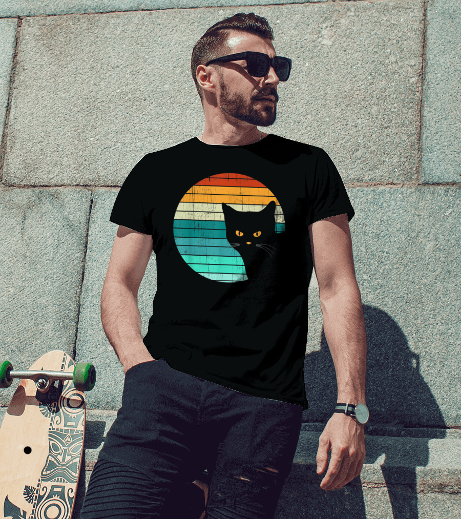 Unique Vintage Kitten Kitty Cat Retro Sunset Stripes T-Shirt
