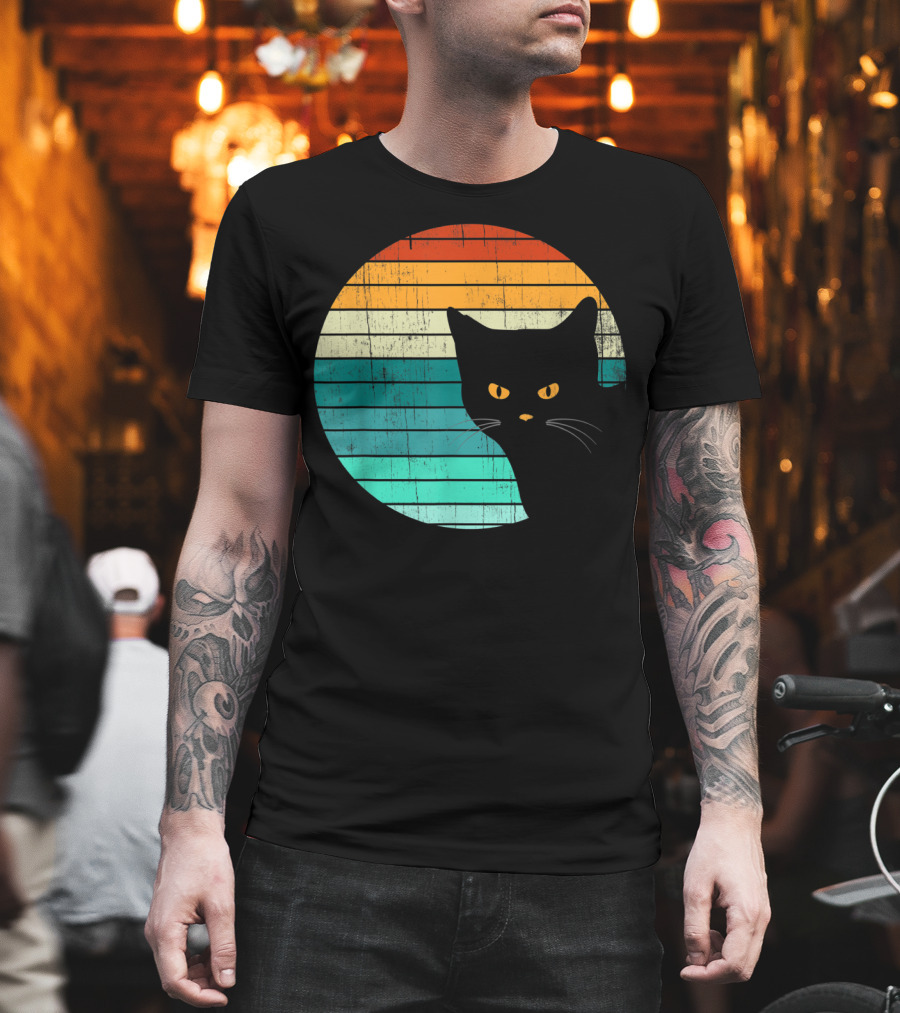 Unique Vintage Kitten Kitty Cat Retro Sunset Stripes T-Shirt