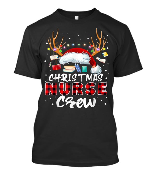 Christmas Nurse Crew RN LPN Santa Hat Reindeer Holiday Lights T-Shirt