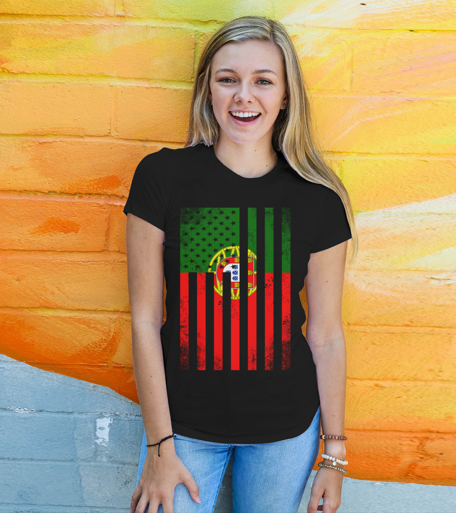 Half Portuguese Flag American Inside Me USA Flag Fusion T-Shirt