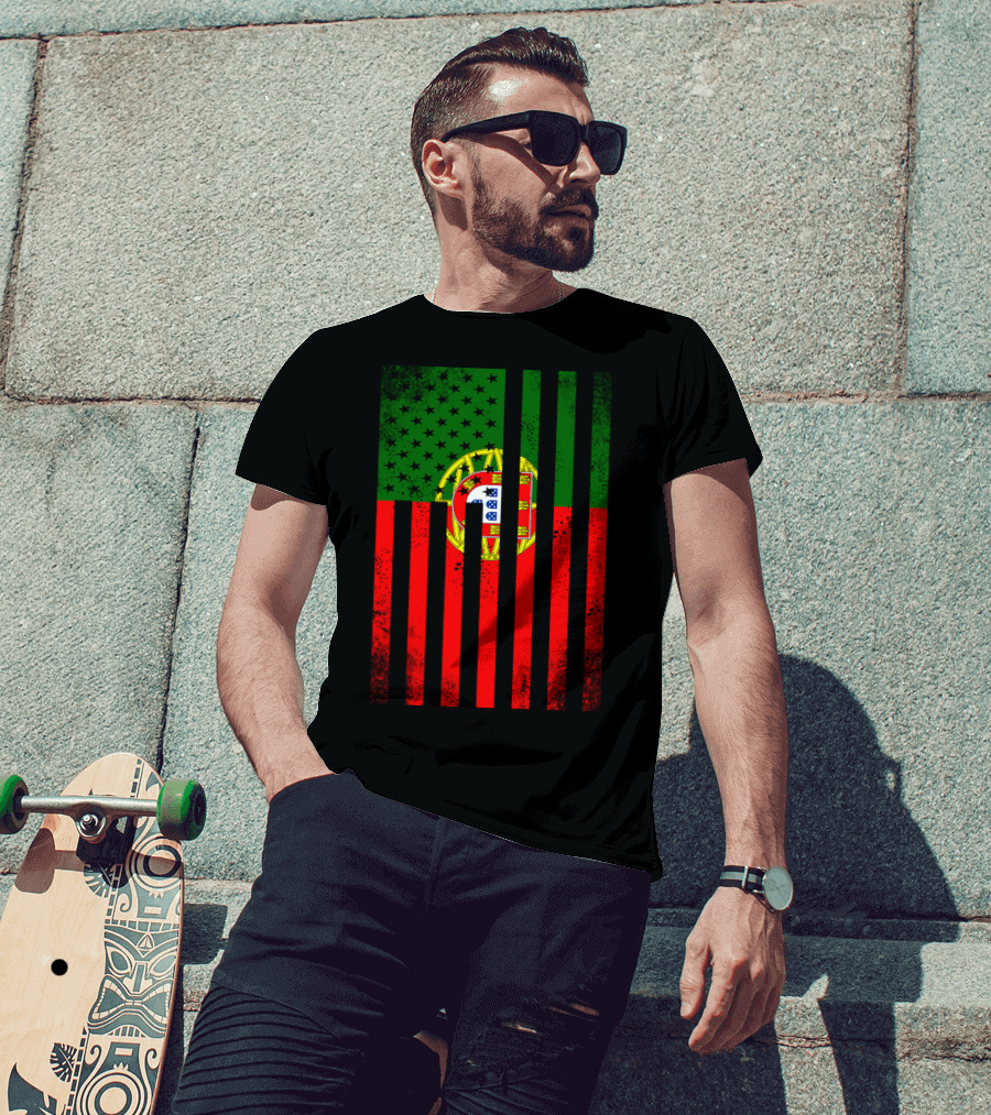 Half Portuguese Flag American Inside Me USA Flag Fusion T-Shirt