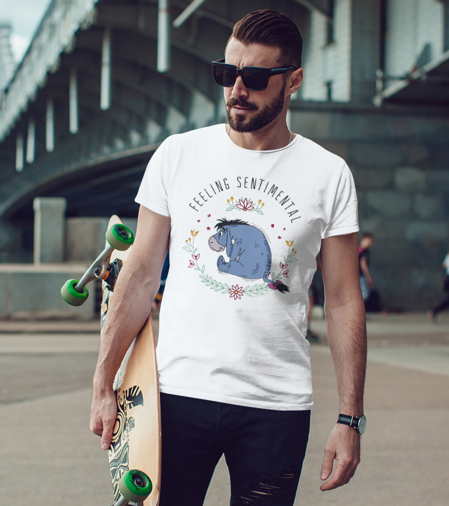 Eeyore Feeling Sentimental Surrounded By Floral Accents T-Shirt