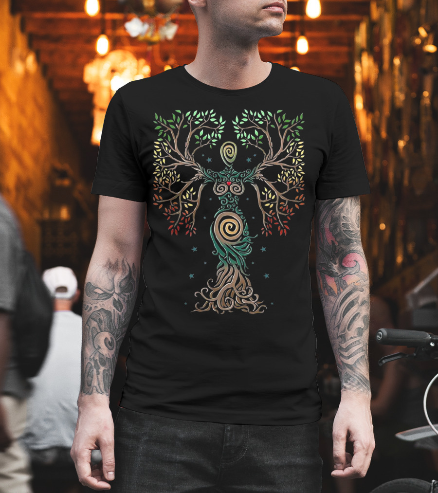 Tree of Life Woman with Floral Design Elements T-Shirt
