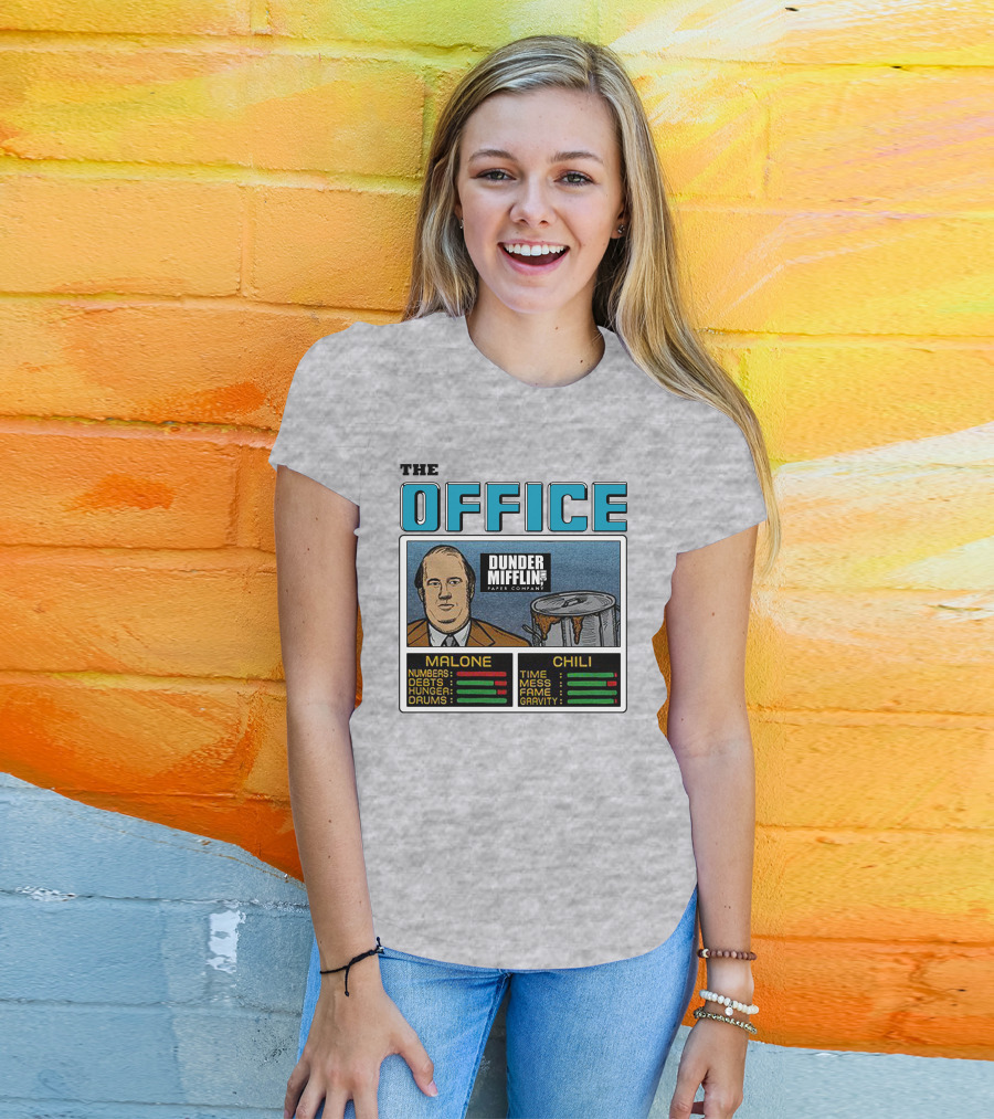 The Office Dunder Mifflin Kevin Malone Chili Numbers Debts Hunger Drums Time Mess Fame Gravity T-Shirt