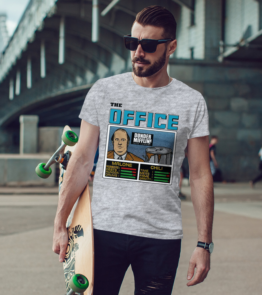 The Office Dunder Mifflin Kevin Malone Chili Numbers Debts Hunger Drums Time Mess Fame Gravity T-Shirt