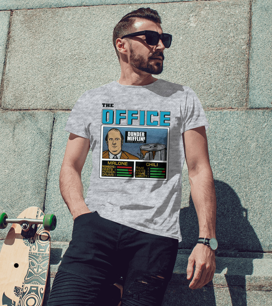 The Office Dunder Mifflin Kevin Malone Chili Numbers Debts Hunger Drums Time Mess Fame Gravity T-Shirt