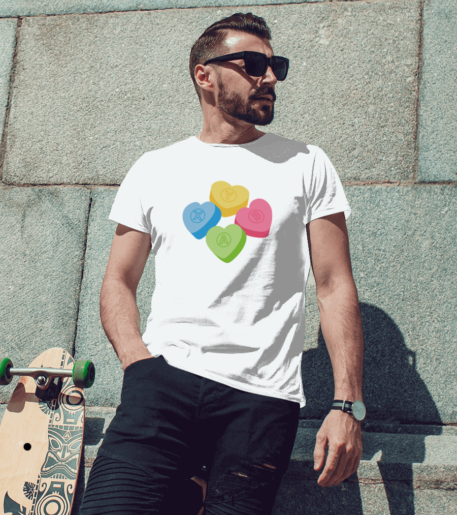 X Y A B Candy Hearts Valentine's Crew Neck T-Shirt