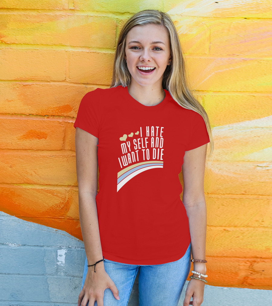 I Hate Myself And I Want To Die Damin Toell Hearts And Rainbow T-Shirt