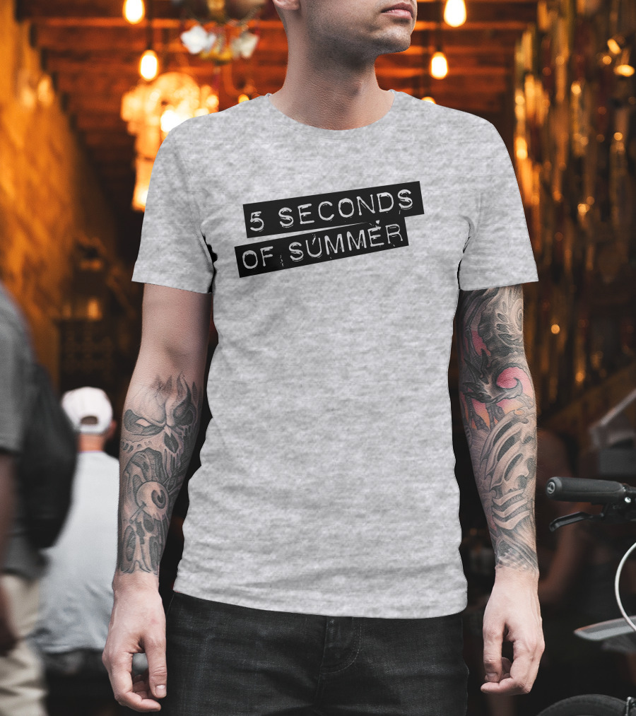5 Seconds Of Summer Draped Black Text on Grey Background T-Shirt