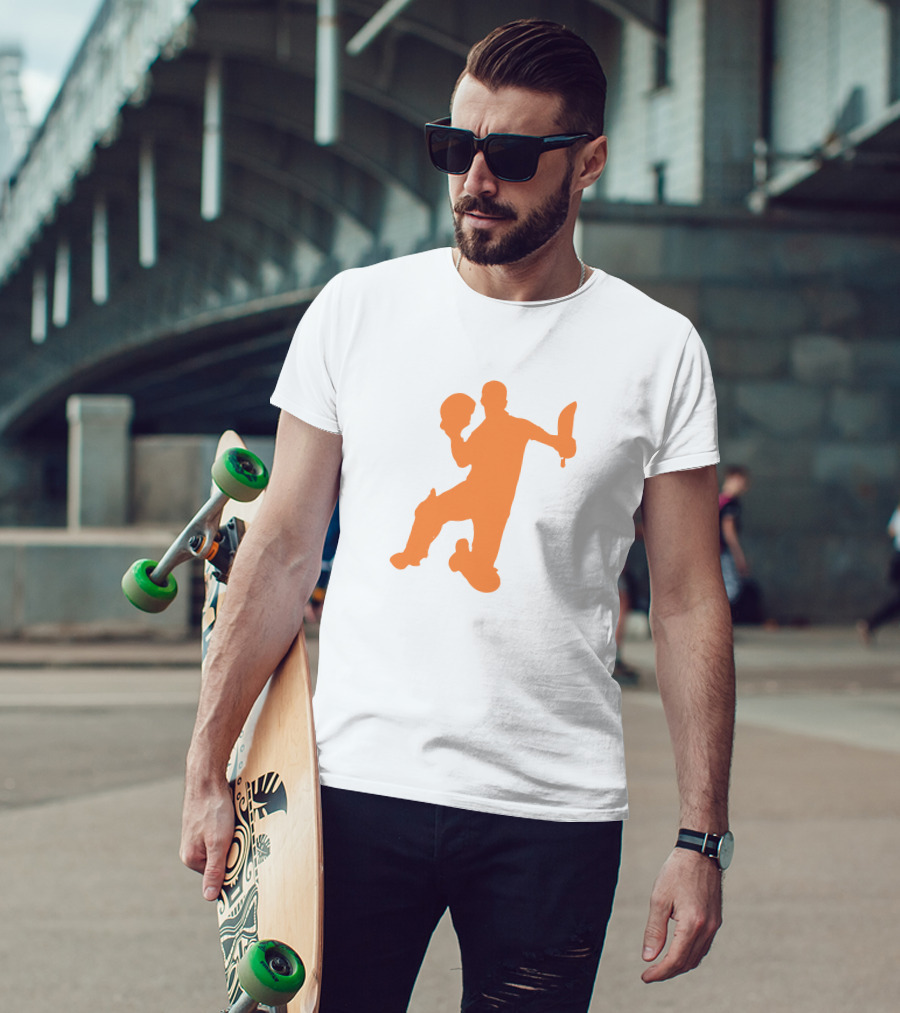 David Warner Orange Silhouette Cricketer Batting Pose T-Shirt