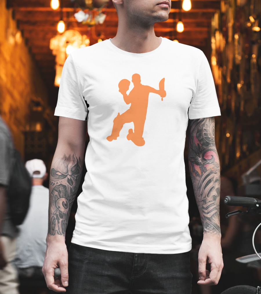 David Warner Orange Silhouette Cricketer Batting Pose T-Shirt