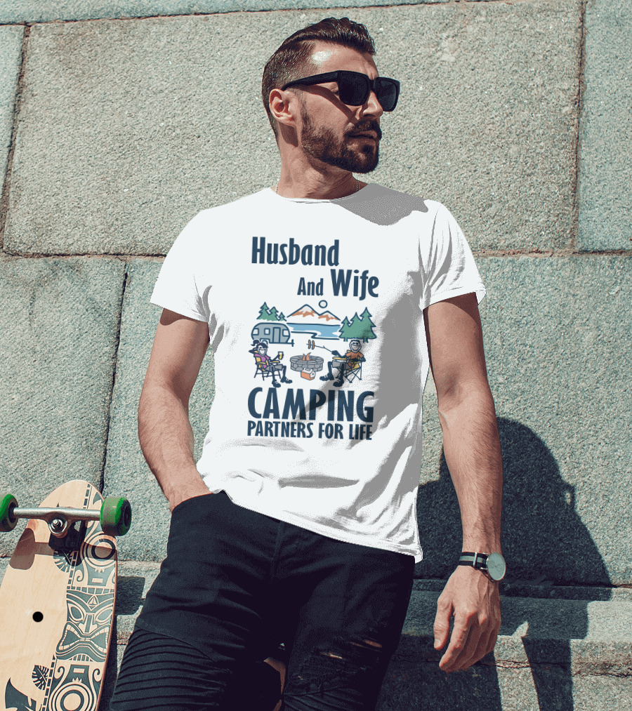 Husband And Wife Camping Partners For Life Adventure T-Shirt