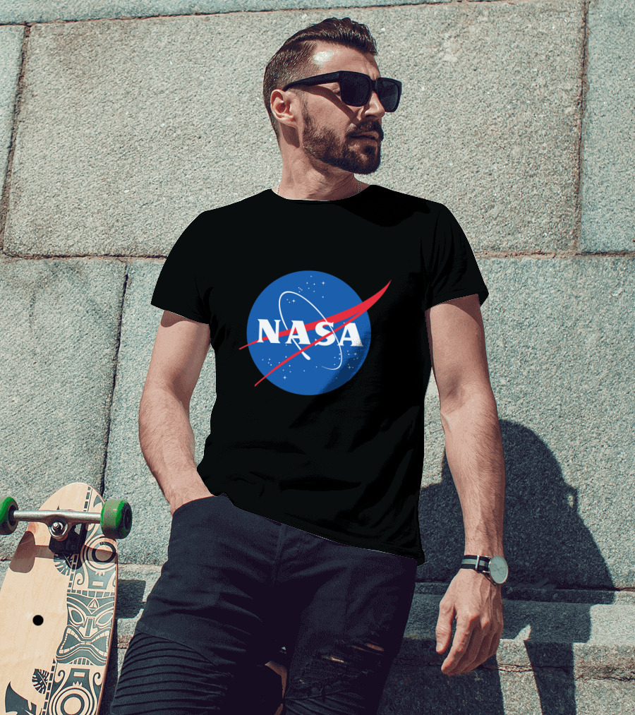 NASA Vector Emblem With Red Chevron On Blue Astronaut T-Shirt