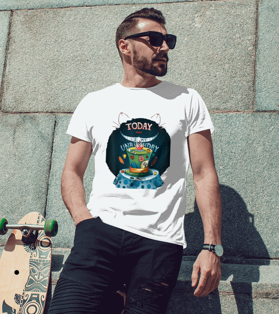 Today Is My Unbirthday Funny Cat Lover Eat Me 10/6 Hat Cheshire Table T-Shirt