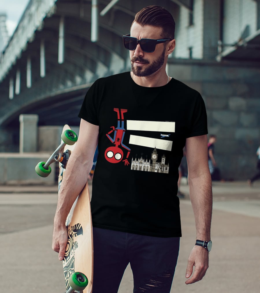 Marvel Spider-Man Far From Home Upside-Down London Big Ben Airplane T-Shirt