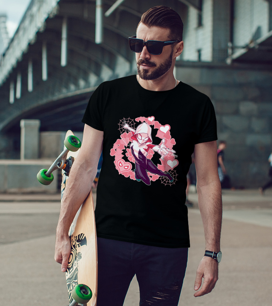 Marvel Spider-Man Into The Spider-Verse Gwen Hearts And Webs T-Shirt
