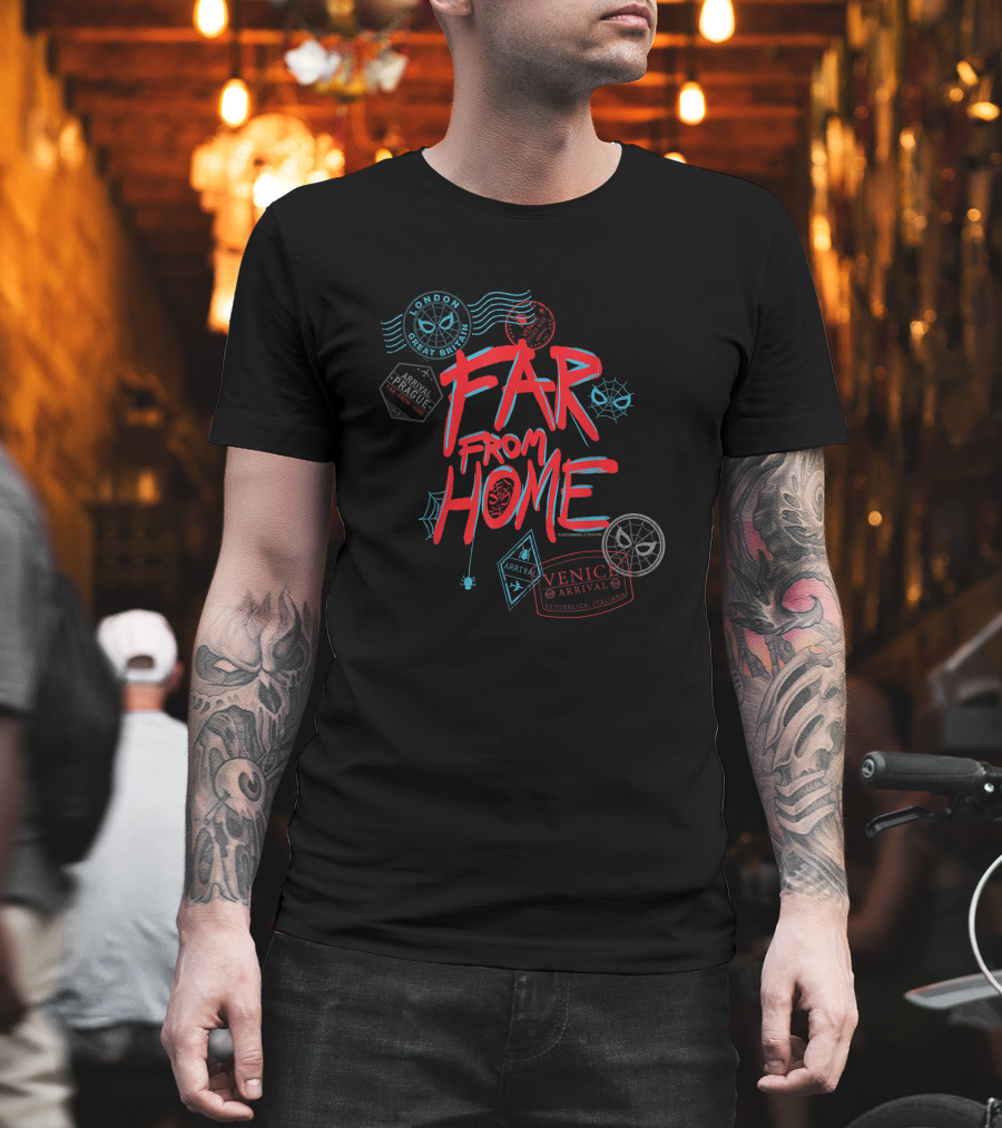 Marvel Spider-Man Far From Home Passport Stamps London Prague Venice Arrival T-Shirt