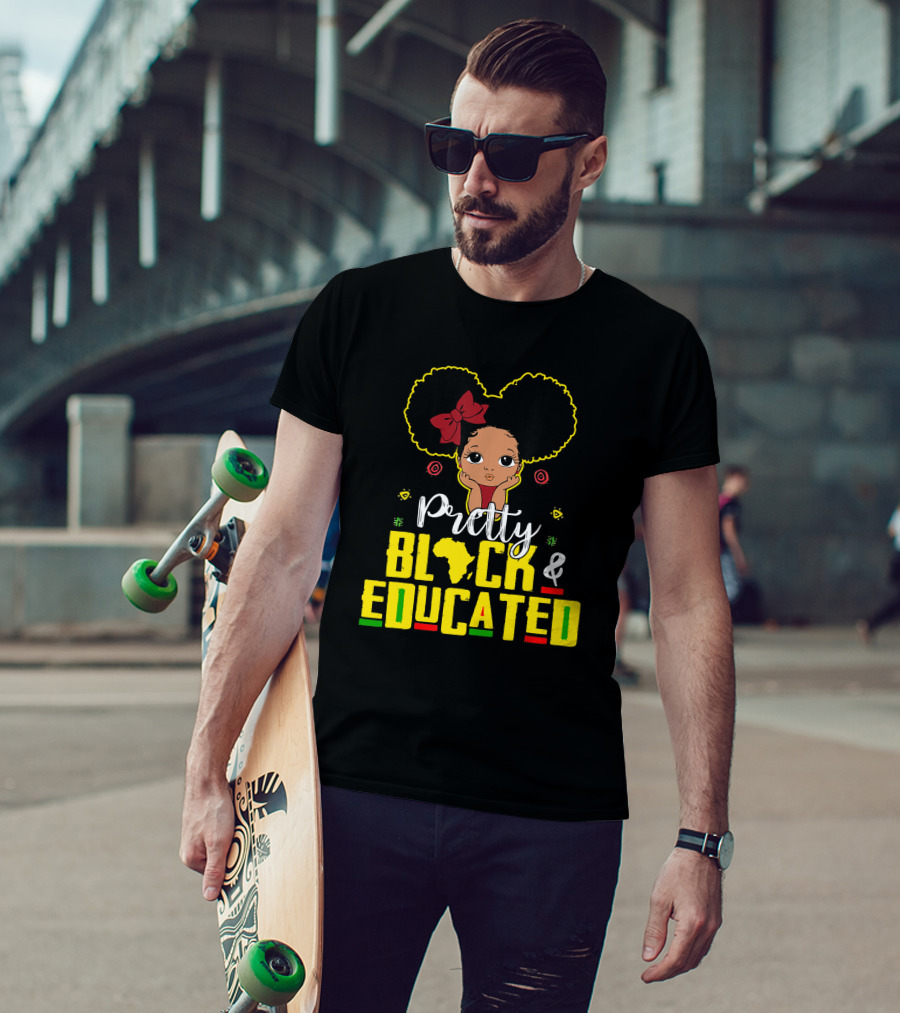 Pretty Black And Educated African Queen Girl With Afro And Red Bow T-Shirt