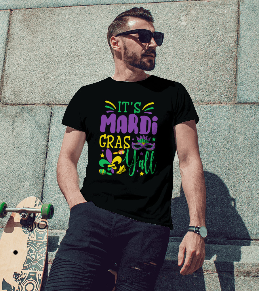 It's Mardi Gras Y'all Mask With Fleur-de-Lis And Beads T-Shirt
