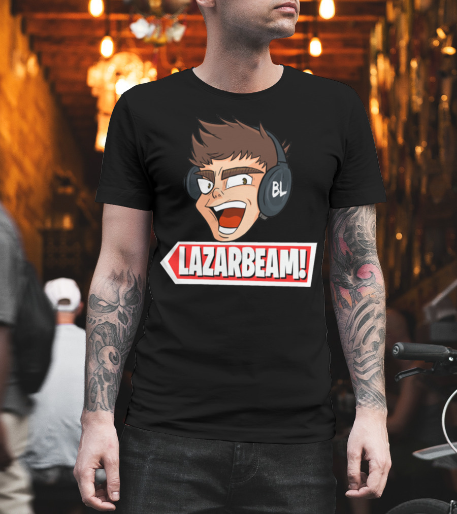 Lazarbeam Gingy Headphones Cartoon Face BL Logo Youtuber Merch T-Shirt