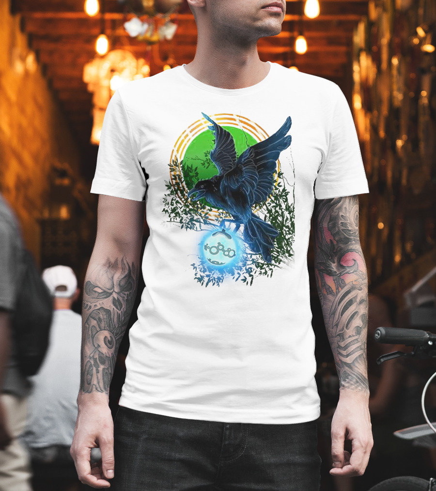 Pointcrow Raven Orb Enigma With Rings And Foliage T-Shirt