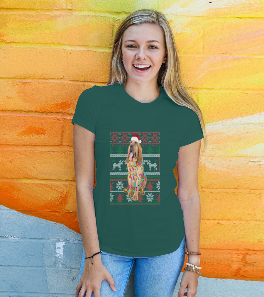 Bloodhound Christmas Ugly Sweater Lights T-Shirt