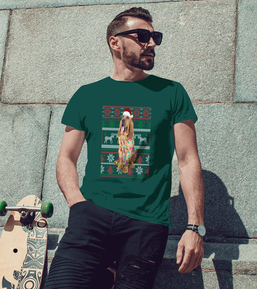 Bloodhound Christmas Ugly Sweater Lights T-Shirt