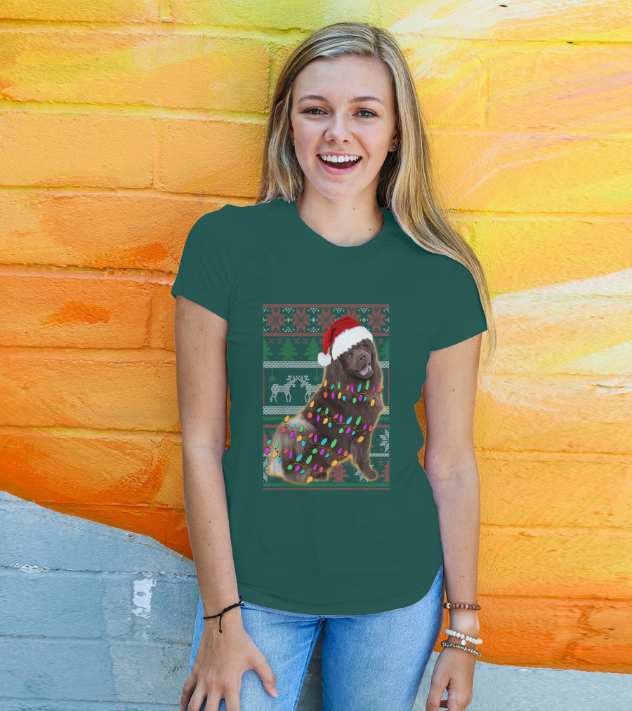 Chow Chow Christmas Lights Festive Sweater Santa Hat T-Shirt