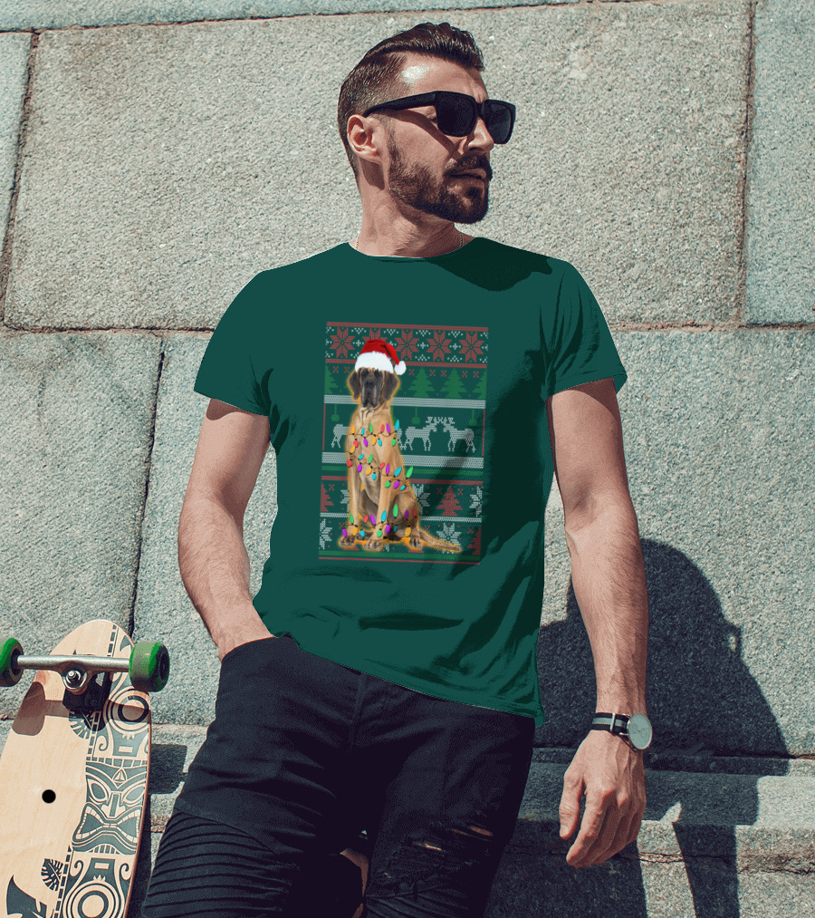 Great Dane Christmas Santa Hat Lights Reindeer Holiday T-Shirt